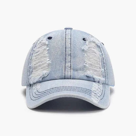 Distressed Cotton Baseball Cap – Light-to-Black Wash