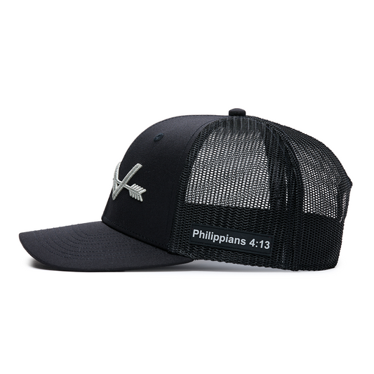 Webb Western Philippians 4:13 cap, side profile showing the mesh back and brim
