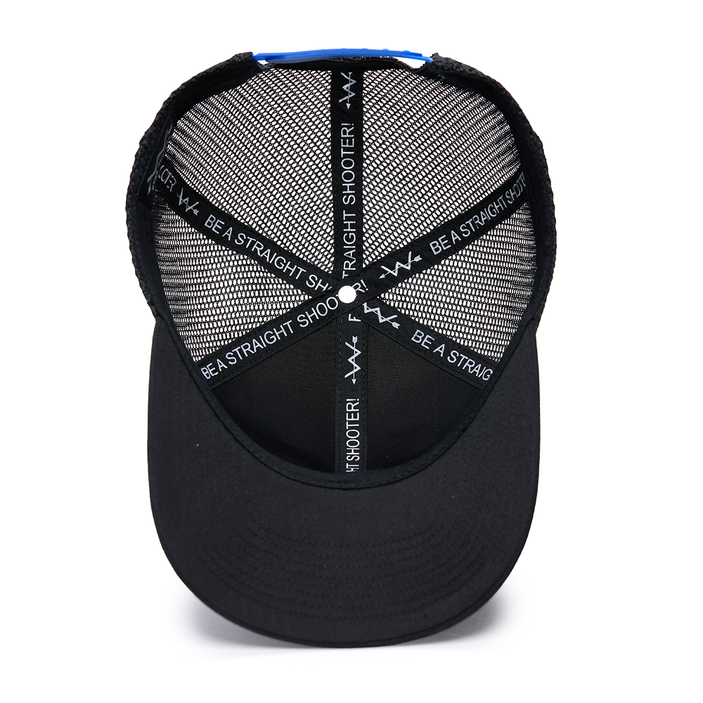 Webb Western Blue Line cap, interior view showing the sweatband and crown seams