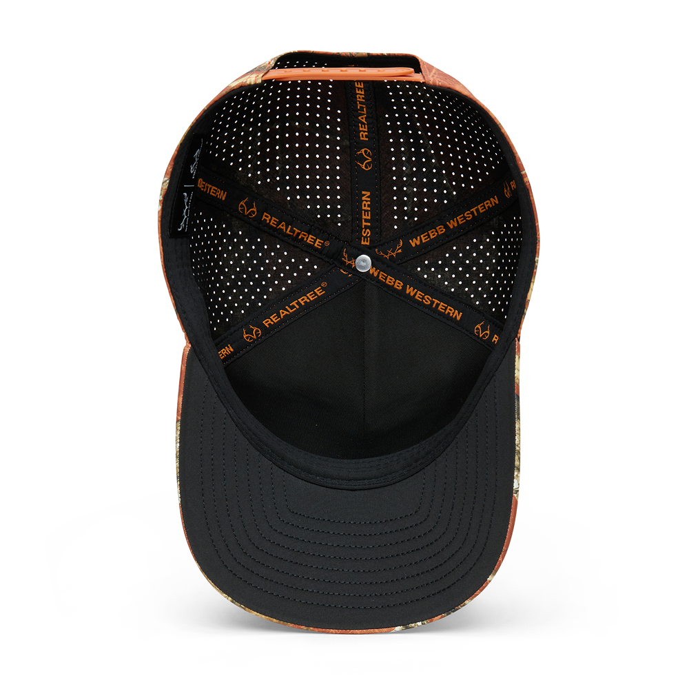 Webb Western Realtree EDGE® (Burnt orange) cap, interior view showing the sweatband and crown seams