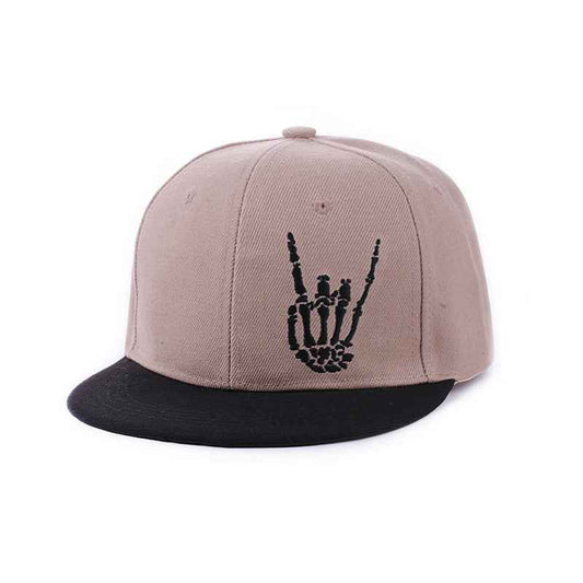 Khaki skeleton embroidery flat-brim cap