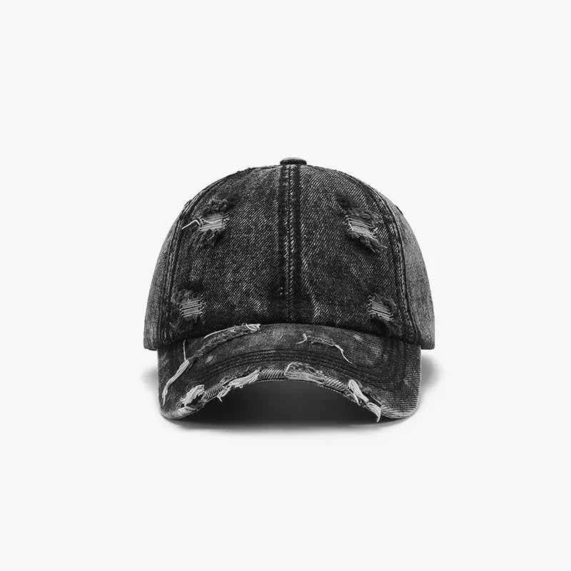 Distressed Cotton Baseball Cap – Dark Vintage Wash