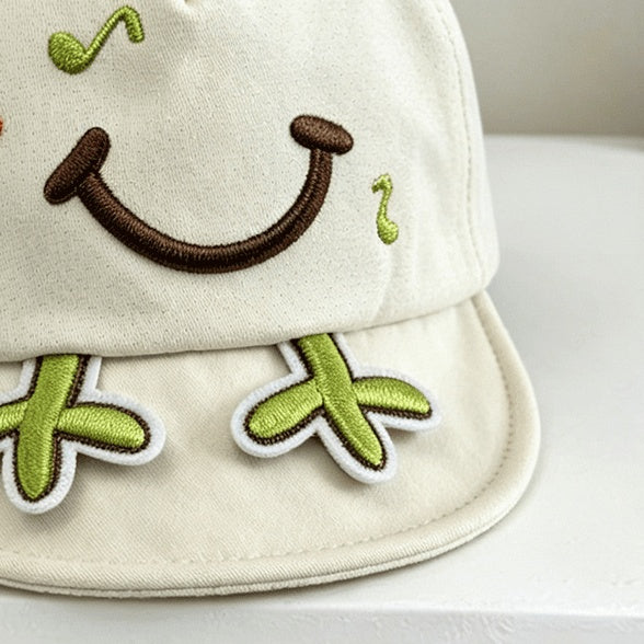 Yellow frog-ear kids cap curved brim view