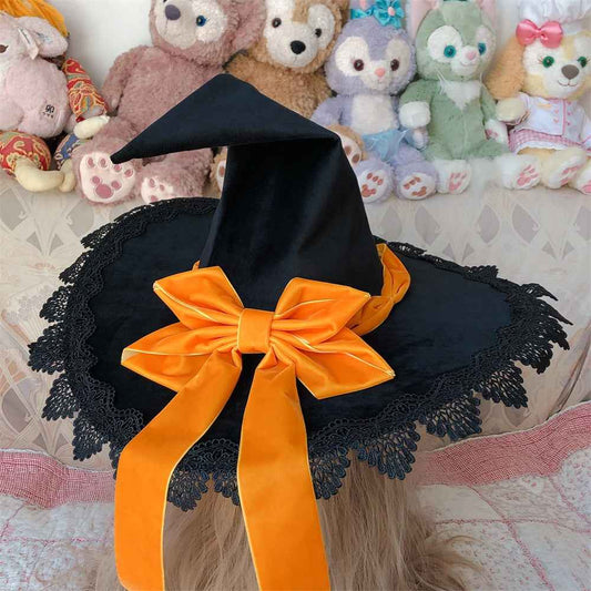 Women's Velvet Bow Halloween Witch Hat