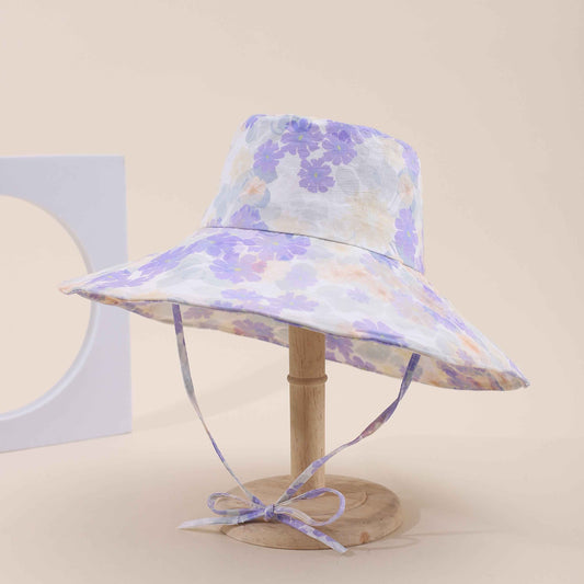 Women's Purple Floral Wide Brim Beach Sun Hat side angle
