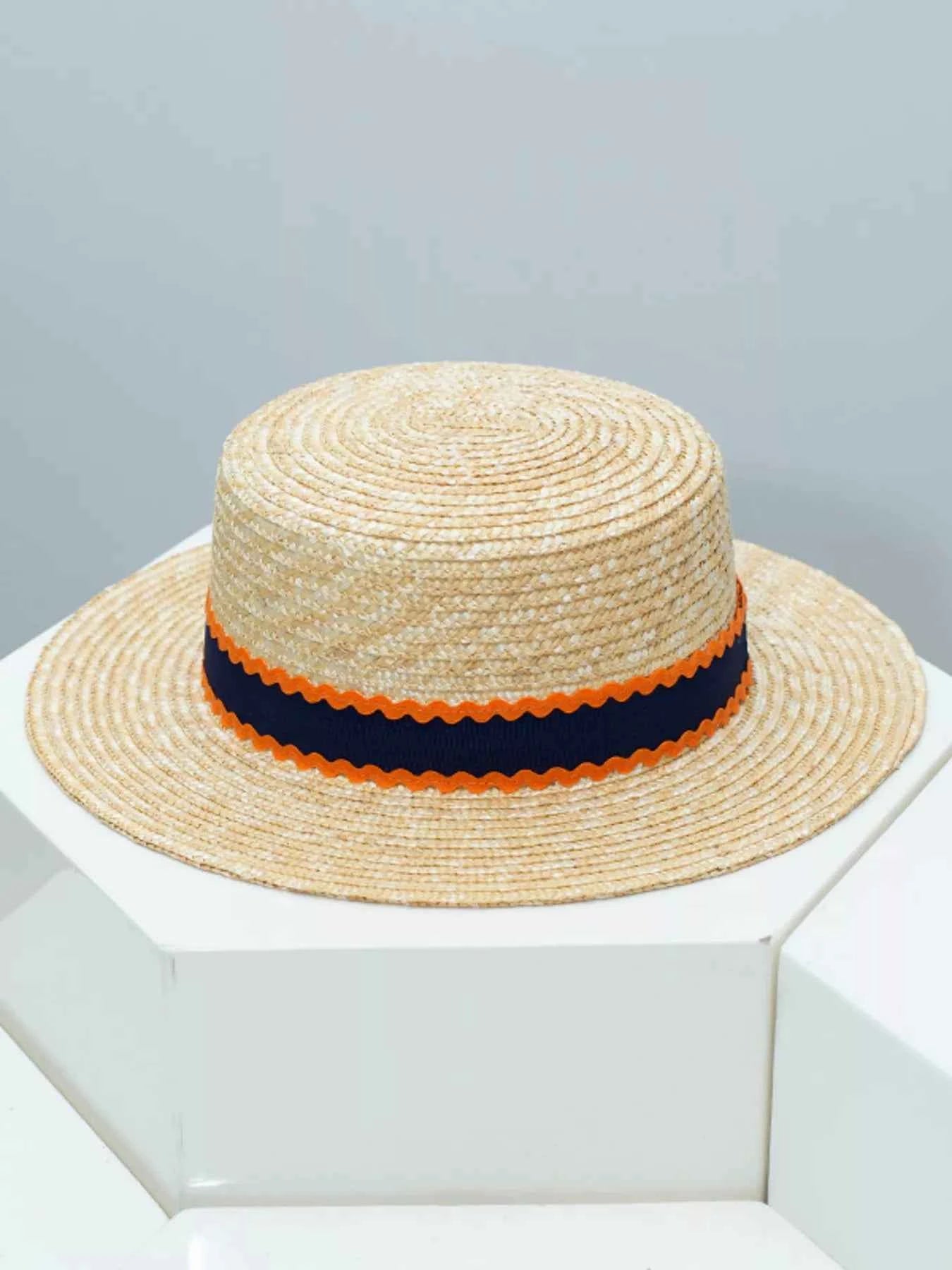 Straw Boater Hat with Decorative Band