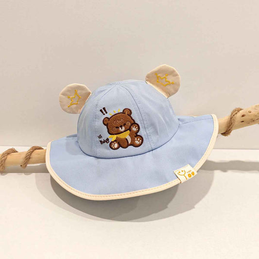 Blue children's bear mesh sun hat front view