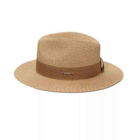 Women's straw wide brim hat natural woven texture