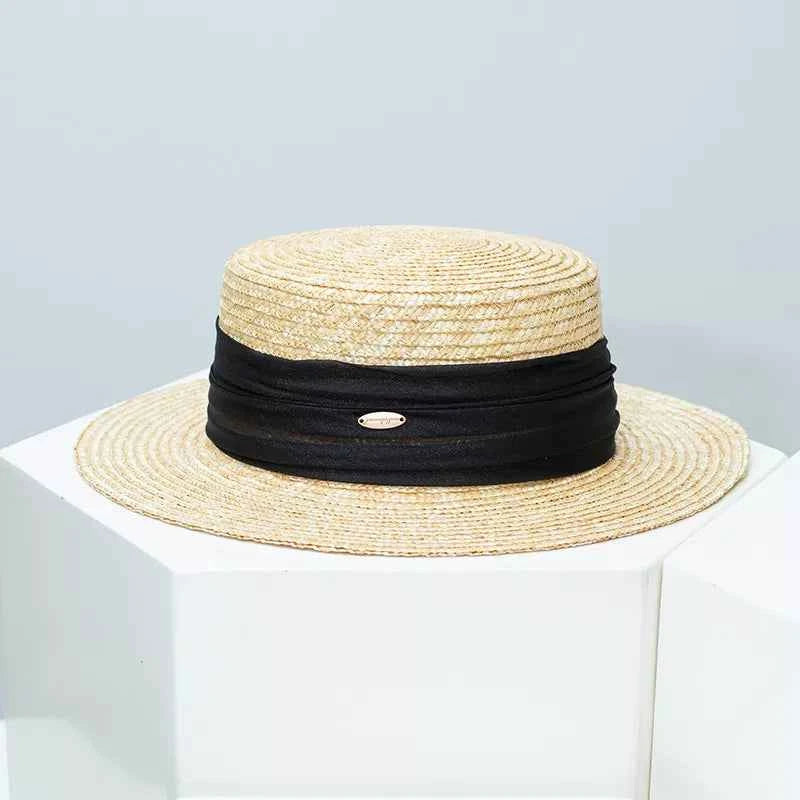 Straw Boater Hat with Ribbon Accent