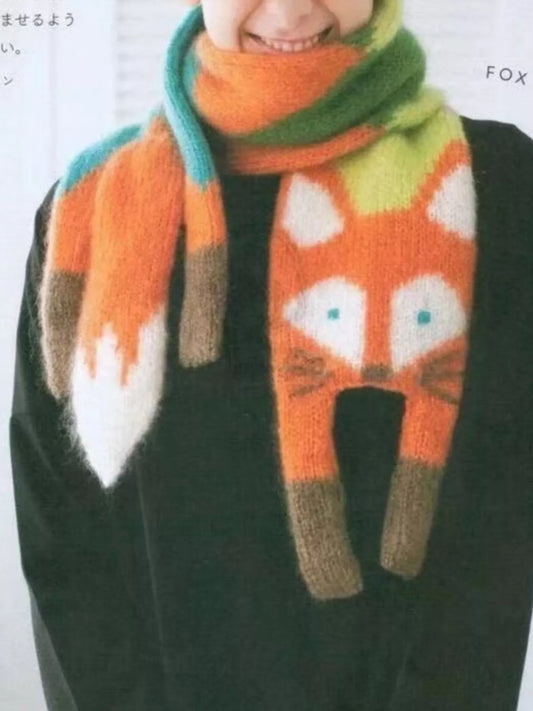Women's Knitted Fox Pattern Scarf in Style B - styled detail 2