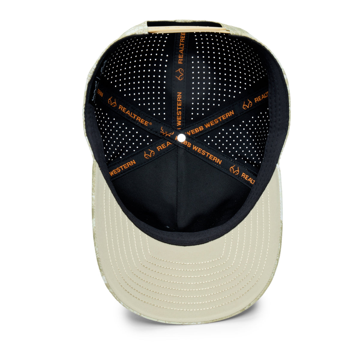 Webb Western Realtree XTREME® (sandstone) cap, interior view showing the sweatband and crown seams