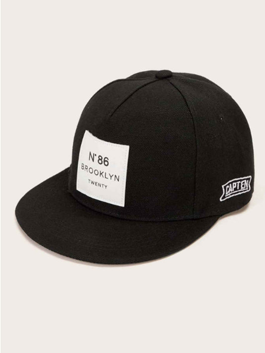 Unisex Brooklyn patch flat-brim snapback cap - black front view