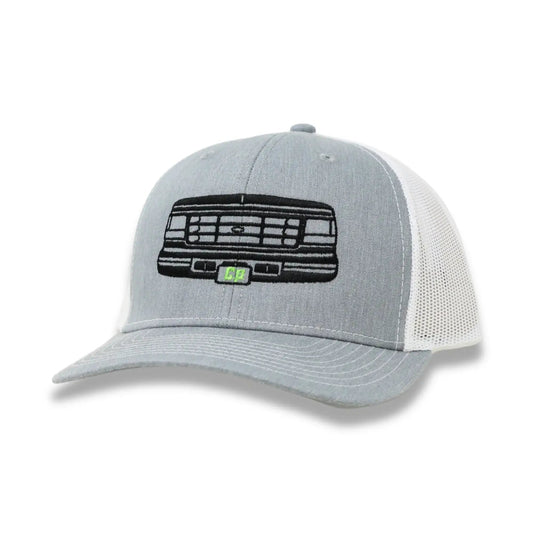 The Mad Hatter Company The OBS - Complete Performance, heather gray crown and white mesh with truck grille artwork