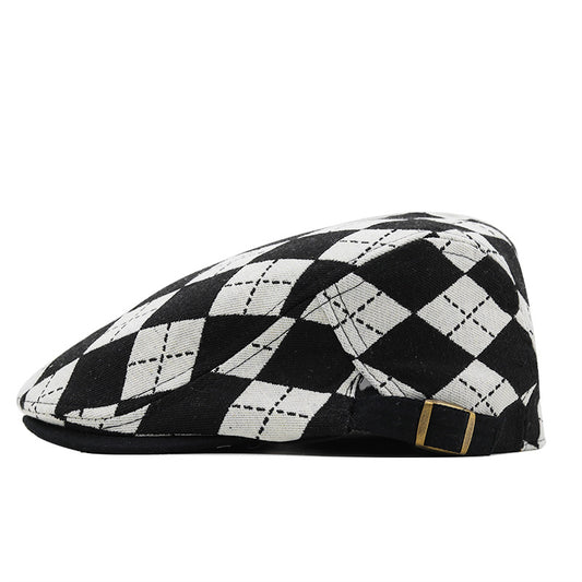 Mens retro plaid short brim flat cap - product photo 3
