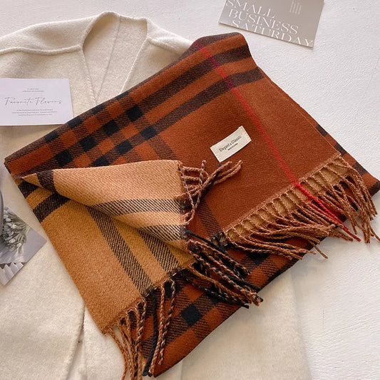 Unisex Plaid Fringe Winter Scarf in Black - styled detail 2