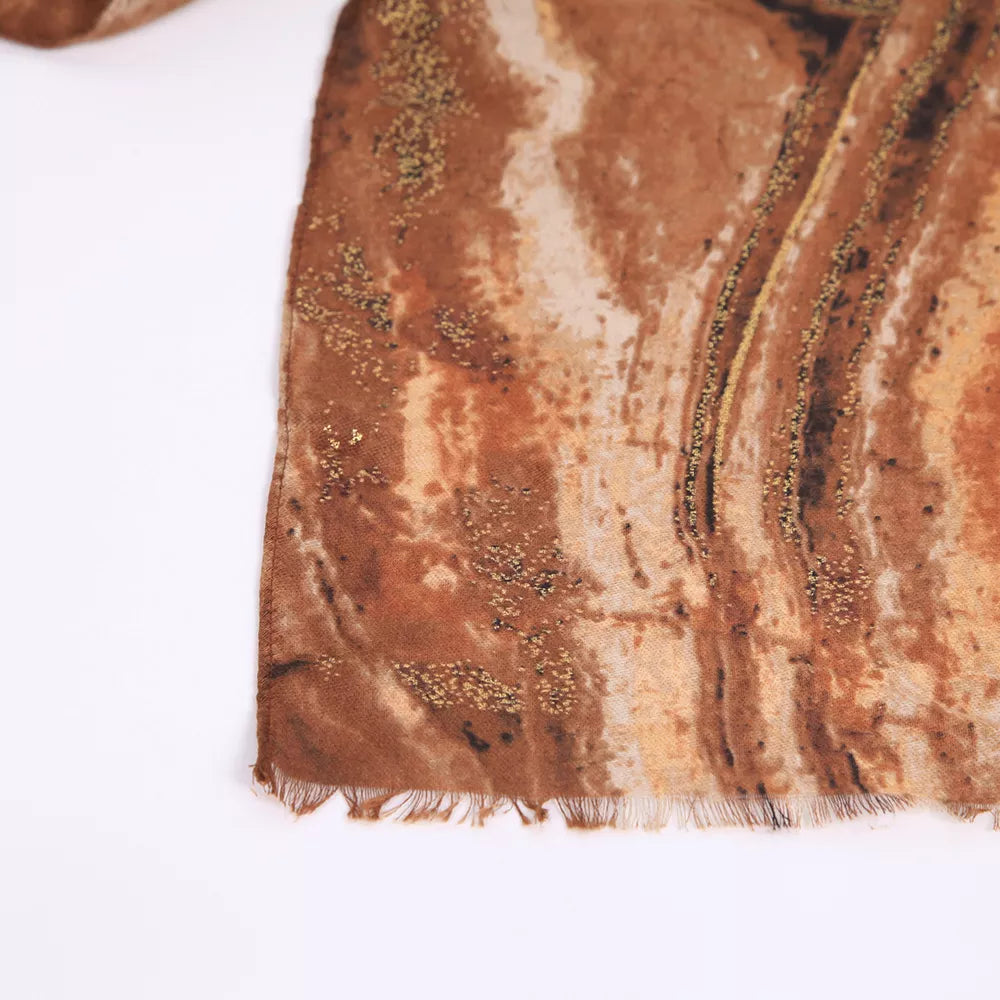 Unisex Marble Print Foil Scarf — orange scarf corner showing marbled lines and foil detail