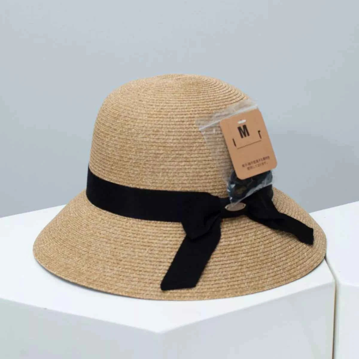 Earth-Tone Straw Sun Hat with Ribbon Accent