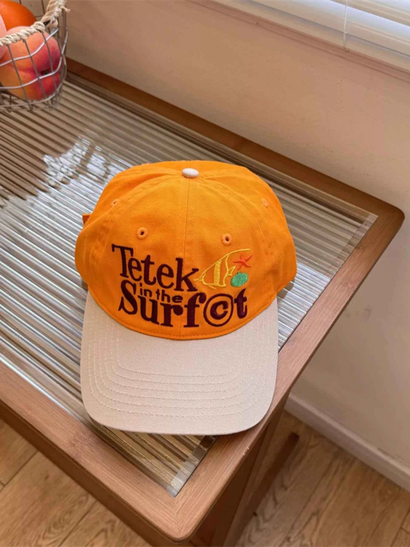 Pink & Orange Embroidered Letter Cotton Baseball Cap