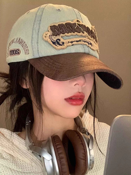 Vintage Washed Embroidered Denim Baseball Cap