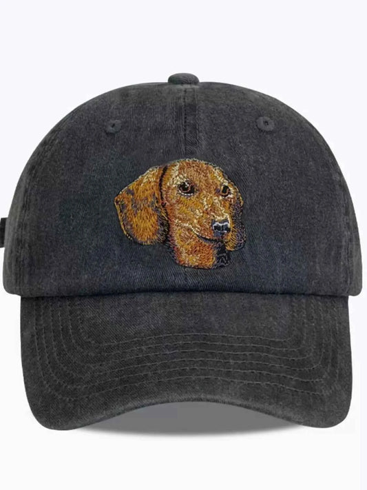 Embroidered Dog Washed Baseball Cap