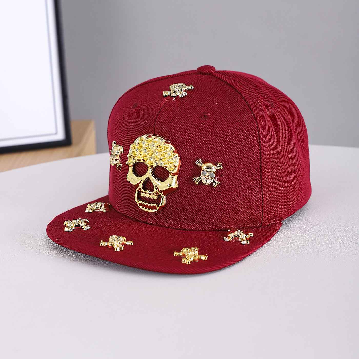 Unisex Gold Skull Embellished Snapback Cap