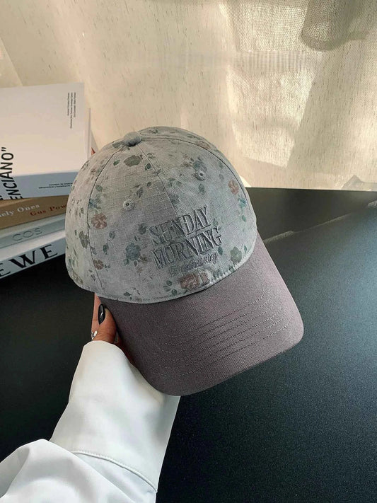 Light Gray Floral Embroidered Cotton Baseball Cap
