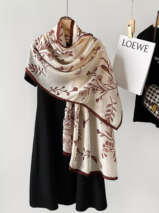 Women's Floral Print Lightweight Scarf in Black - styled detail 2