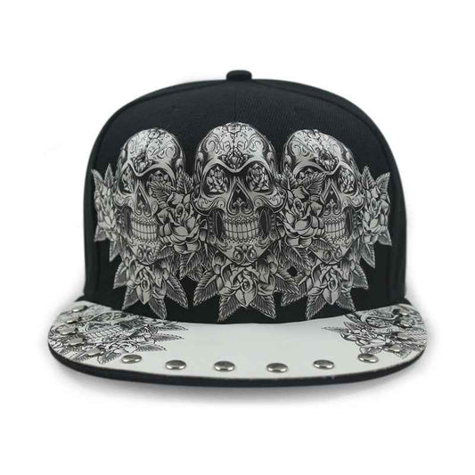 Black wings ghost flat brim snapback cap