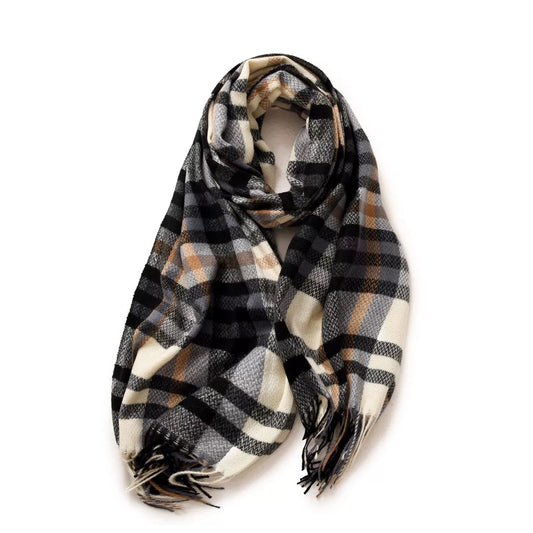 Unisex Warm Plaid Fringe Scarf in Style B - styled detail 2