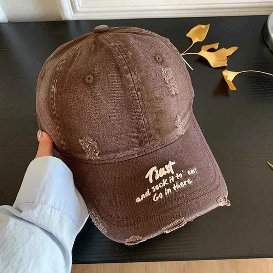 Trust Quote Distressed Embroidered Baseball Cap