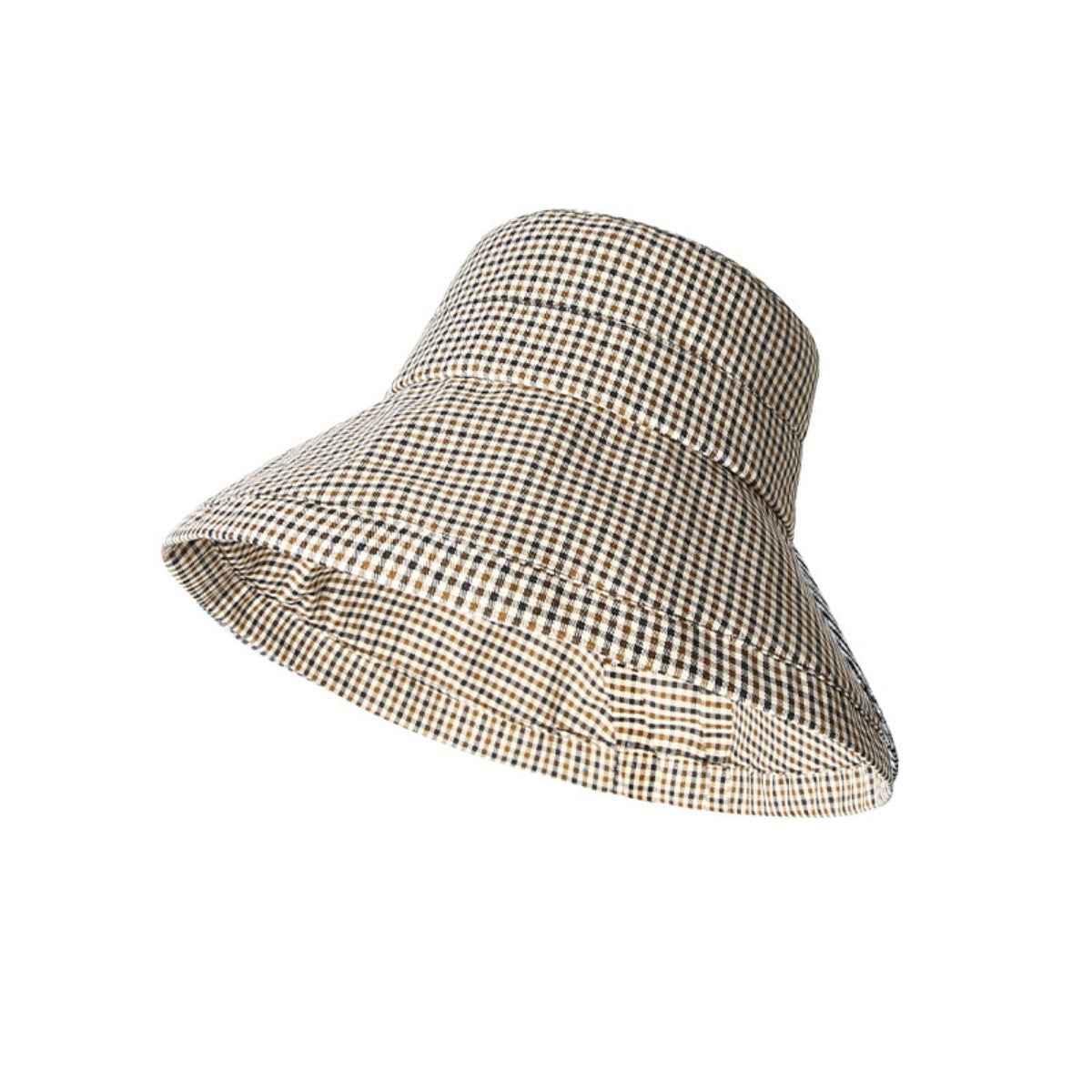 Gingham Pattern Wide Brim Bucket Hat