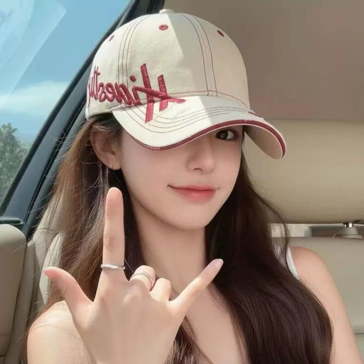 Neutral-tone embroidered letter cotton baseball cap - detail image 6