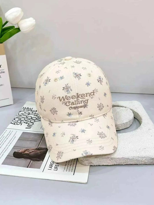 Pastel Floral Embroidered Cotton Baseball Cap