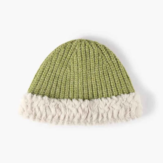 Unisex Faux Fur Trim Knit Beanie