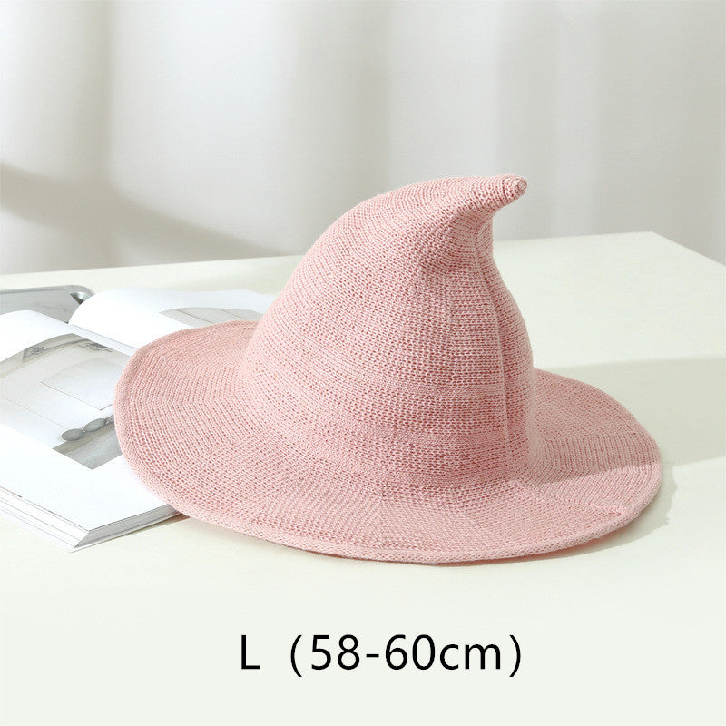 Women's Cotton Wide Brim Halloween Witch Hat - Dark Grey crown detail