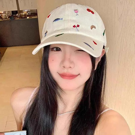 White Embroidered Cotton Baseball Cap