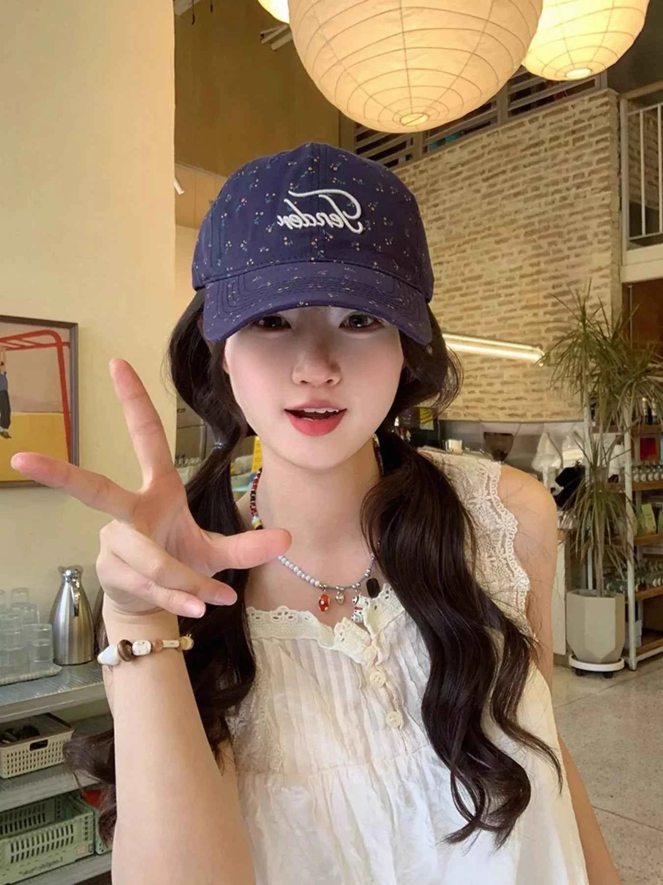 Contrast Floral Embroidered Cotton Baseball Cap
