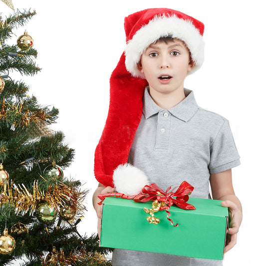 Unisex Classic Santa Hat – Red Velvet Christmas Hat with White Faux Fur Trim - White side angle