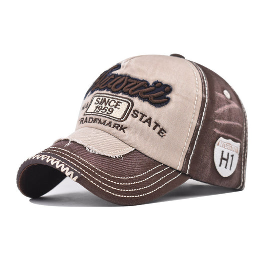 Unisex vintage distressed cotton baseball cap with embroidered patch - product photo 2