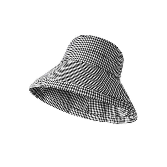 Gingham Pattern Wide Brim Bucket Hat