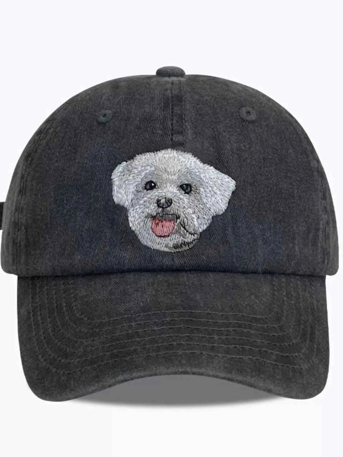 Embroidered Dog Washed Baseball Cap