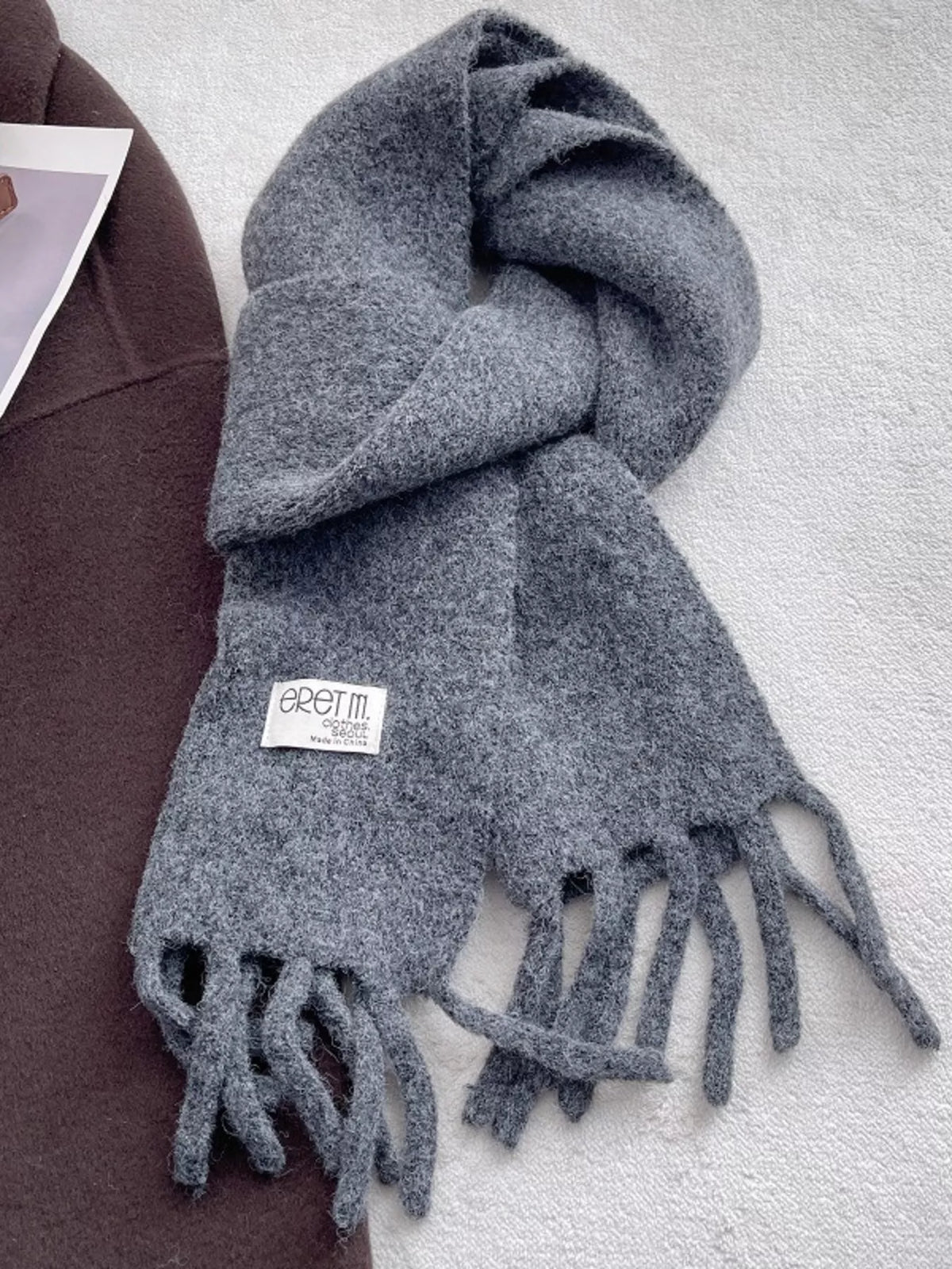 Unisex Fringe Solid Color Scarf — 70.9-Inch — gray solid scarf with long fringe ends