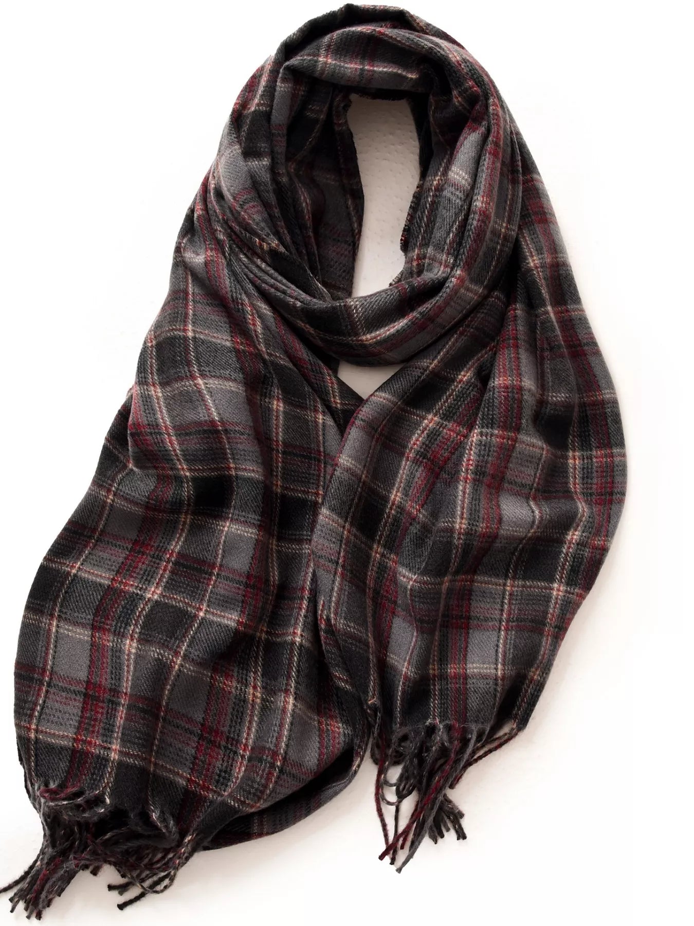 Unisex Oversized Classic Plaid Fringe Scarf in Dark Green - styled detail 8
