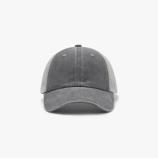 Gray cotton mesh baseball cap curved brim detail