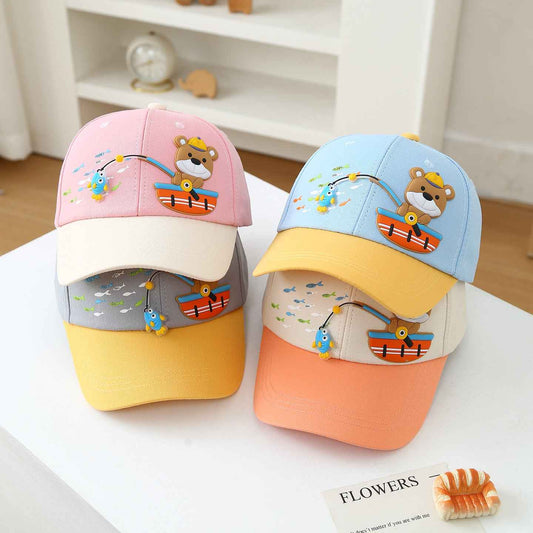 Kids gray yellow teddy cap front embroidery