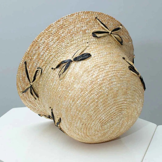 Bowknot Decor Straw Bucket Hat