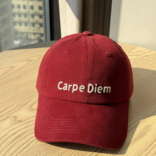 Red embroidered classic baseball cap - product photo 2