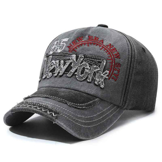 Unisex Distressed Embroidery-Washed Baseball Cap