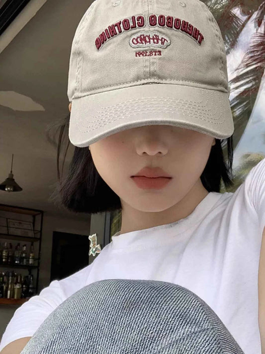 Light Gray Embroidered Casual Cotton Baseball Cap