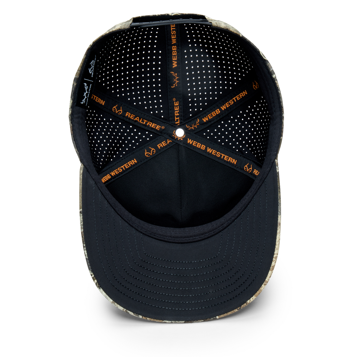 Webb Western EXCAPE® (orange) cap, interior view showing the sweatband and crown seams
